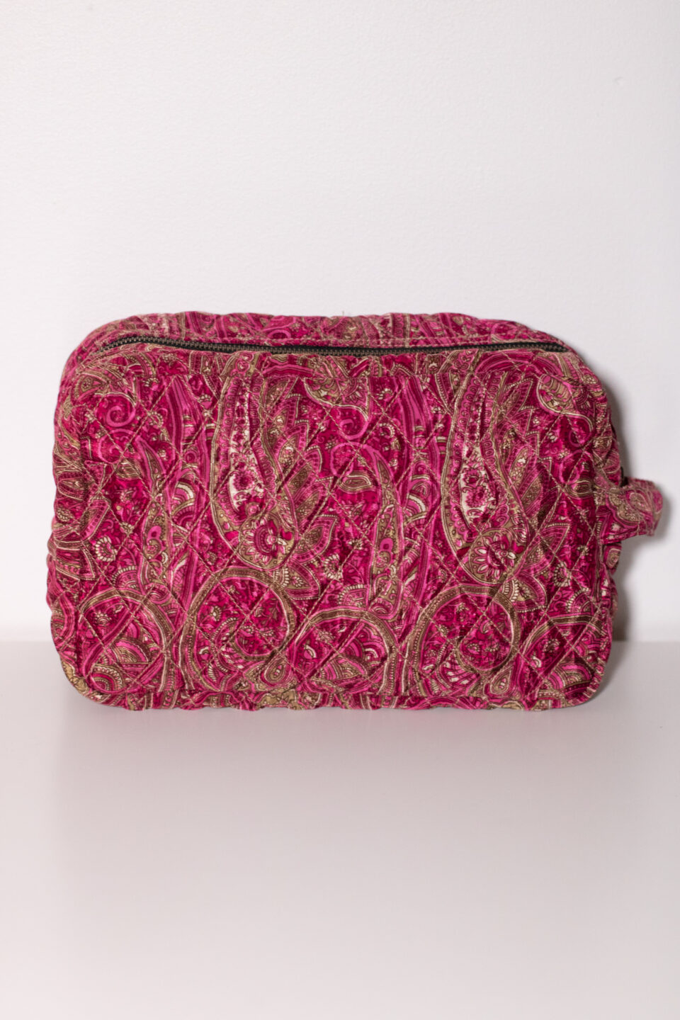 Upcycled Silk Sari Travel Pouch - Hot Pink