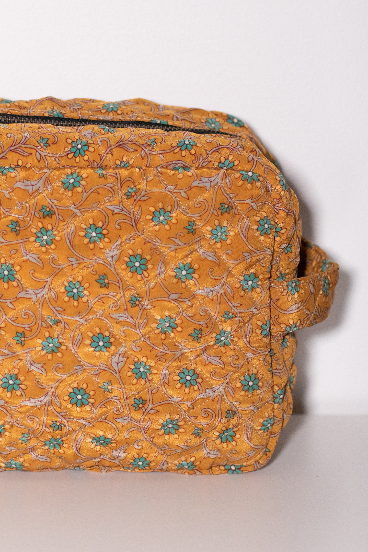 Upcycled Silk Sari Travel Pouch - Orange